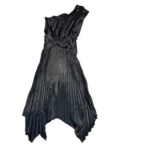 One Shoulder Black Dress Pleated Skirt Size Medium